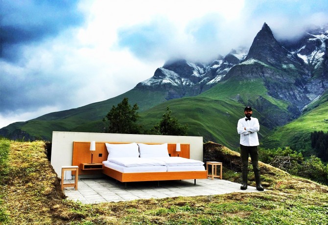 Отель под открытым небом в Швейцарских Альпах